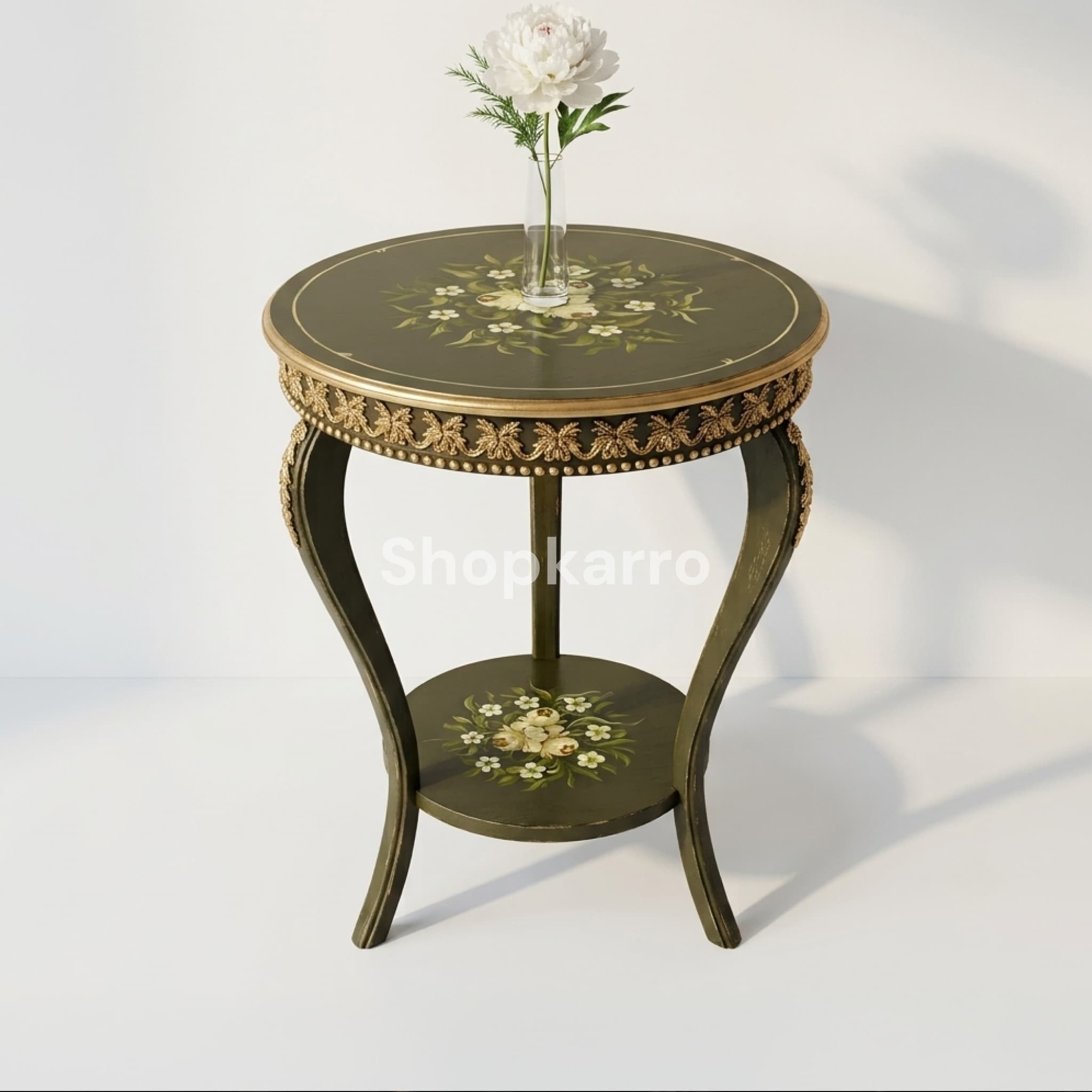 Verdant Olive French End Table against clean white wall with minimal styling and soft shadow