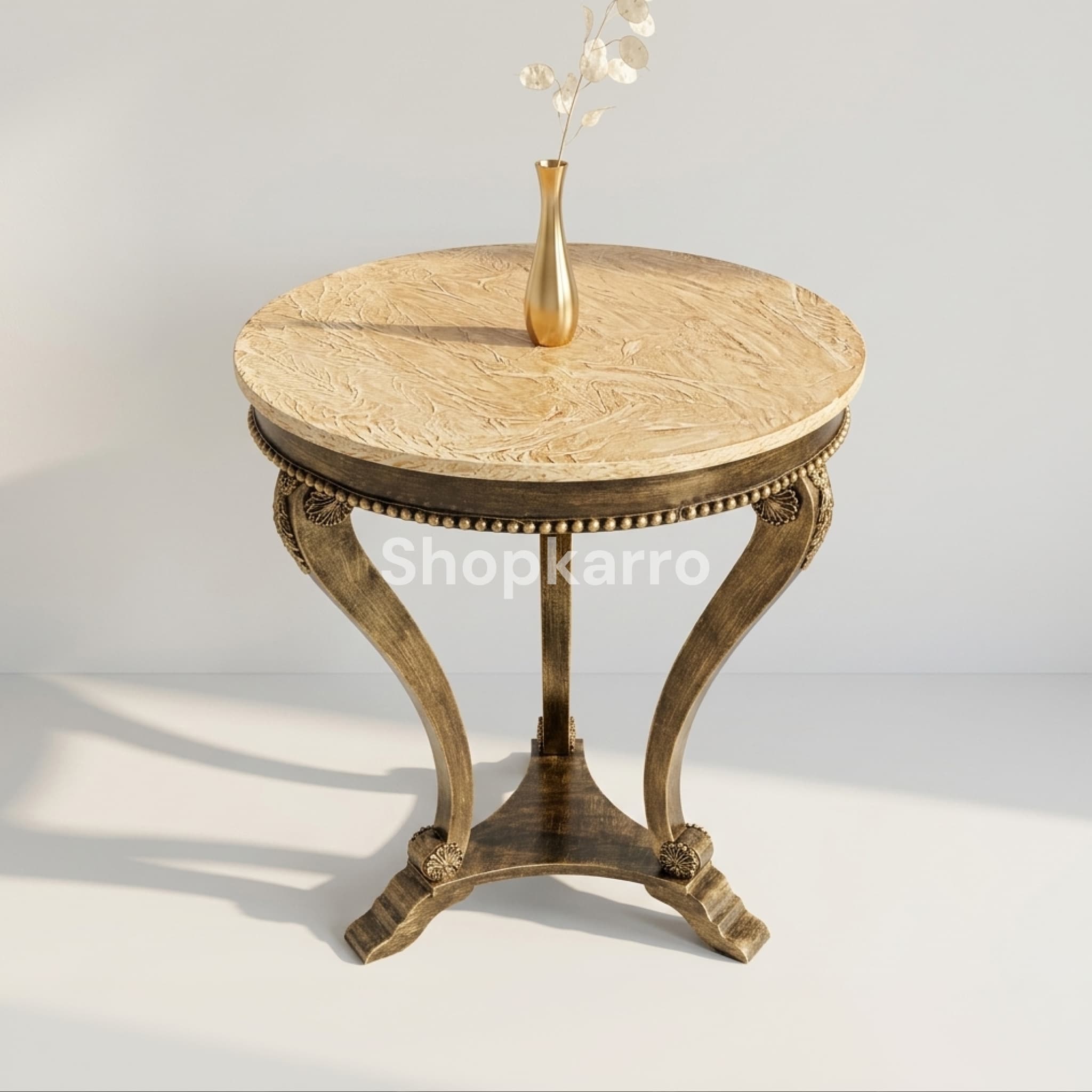 	Ivory Swirl French Accent Table against clean white wall with minimal styling and soft shadow