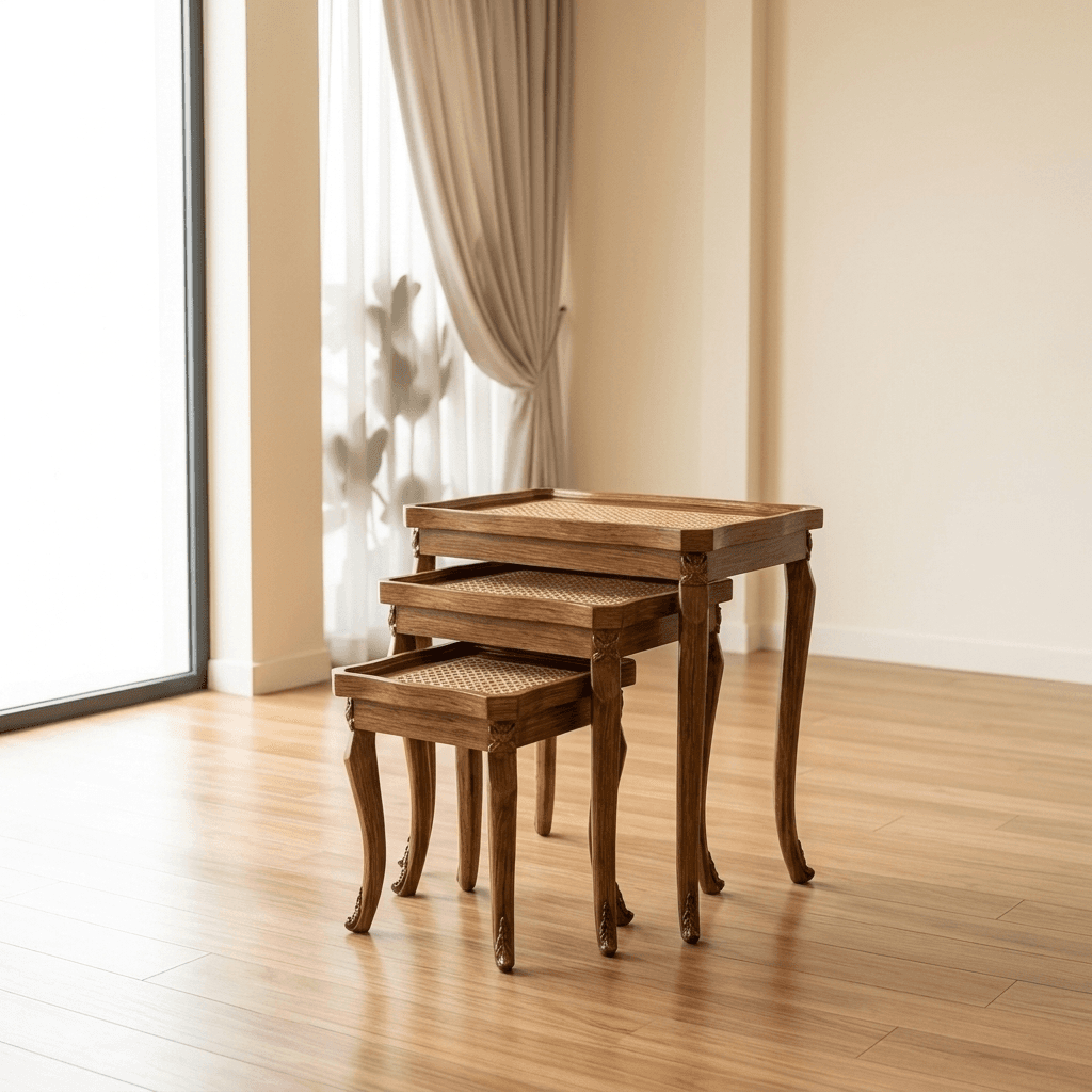 Victorian Cane Wooden Nesting Table thumbnail 2