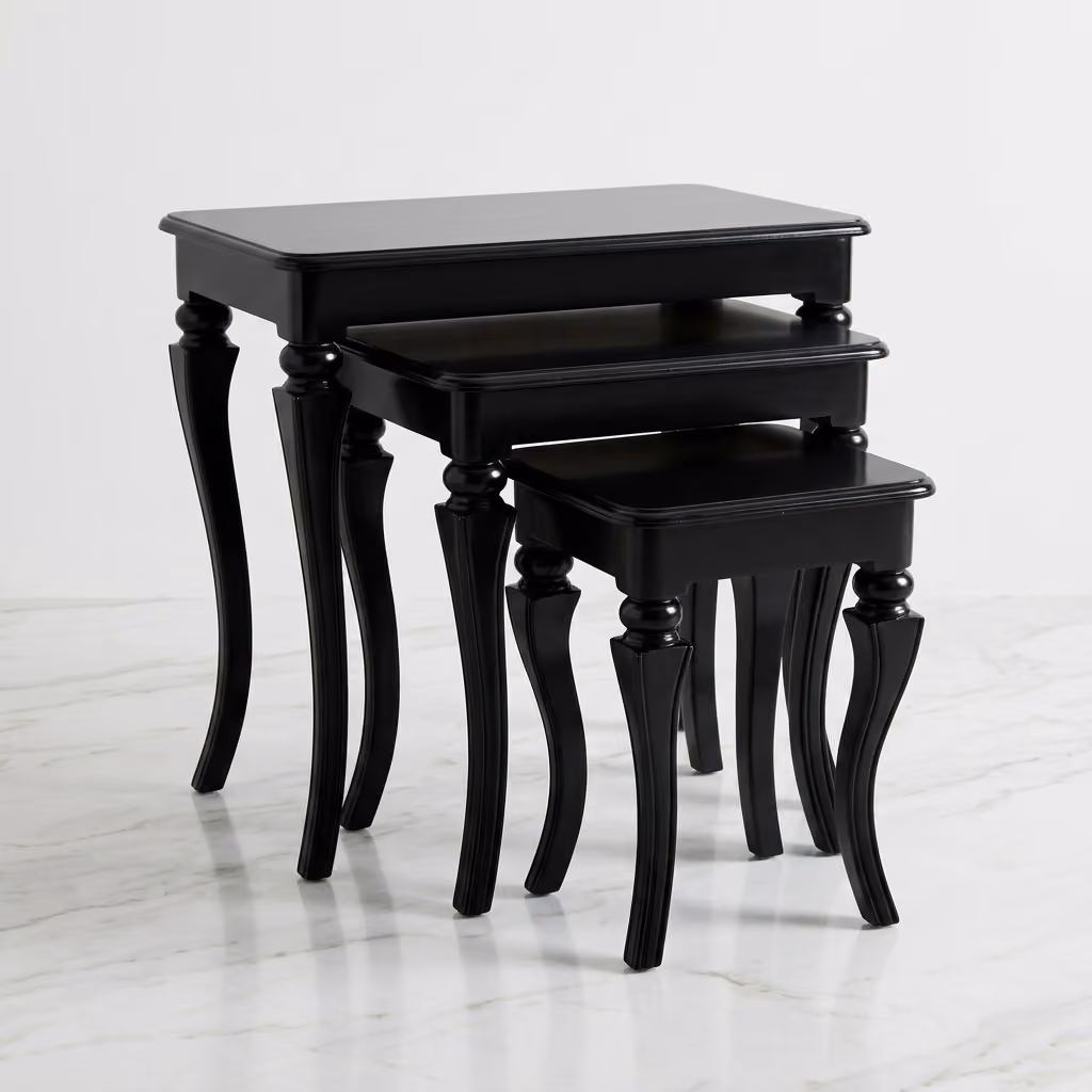 black nesting tables set with carved cabriole legs in luxury living room
