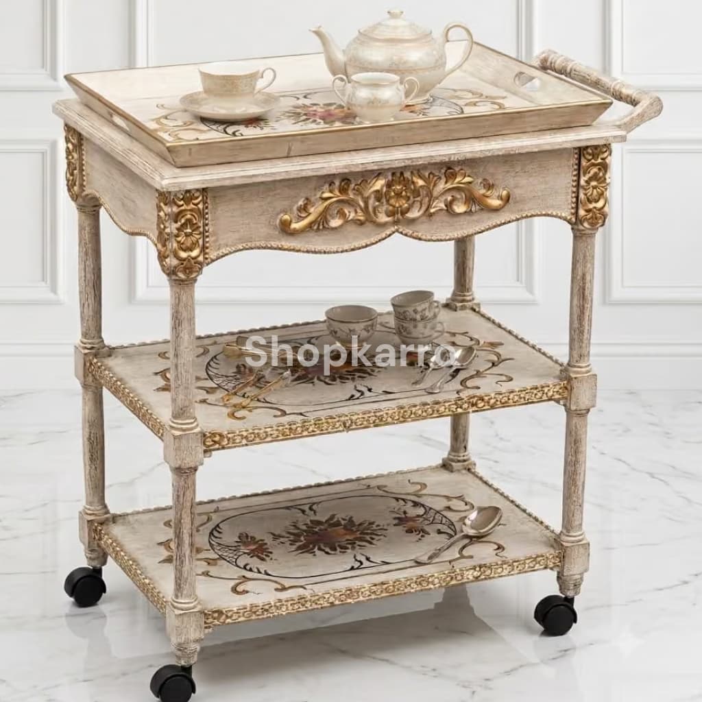 Imperial Floral wooden tea trolley with removable tray – Shopkarro