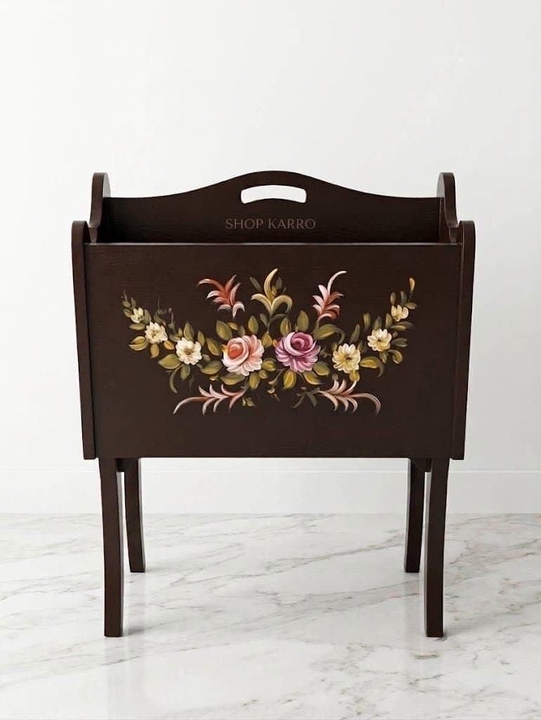 "Black Gold Namaz Box close-up showing detailed golden floral artwork on premium black wood prayer essentials storage"
